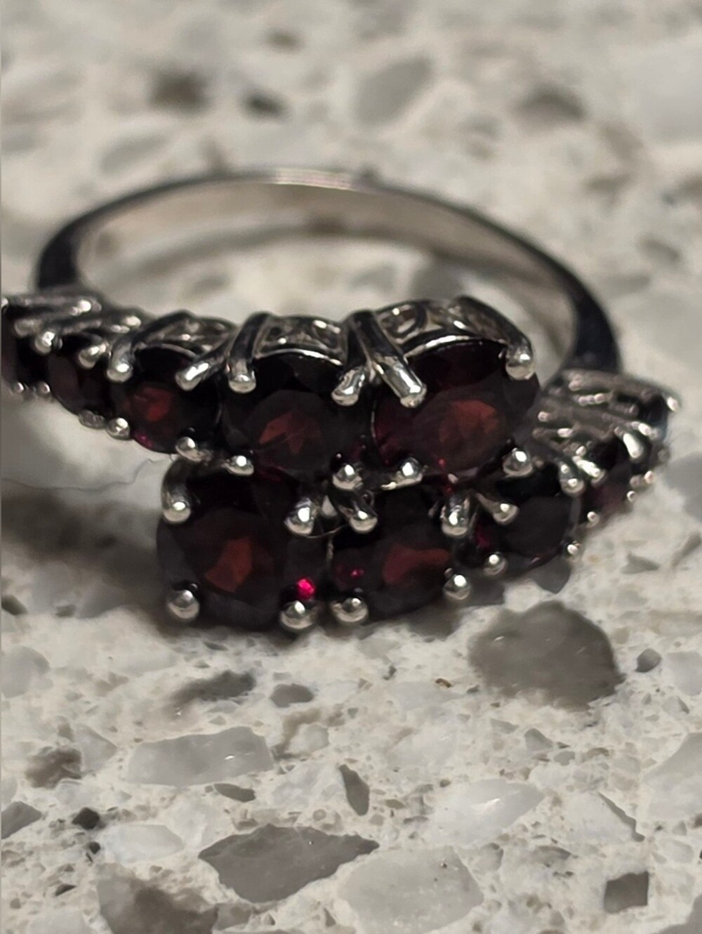 Sterling Silver Garnet Cluster Ring - Deep Red